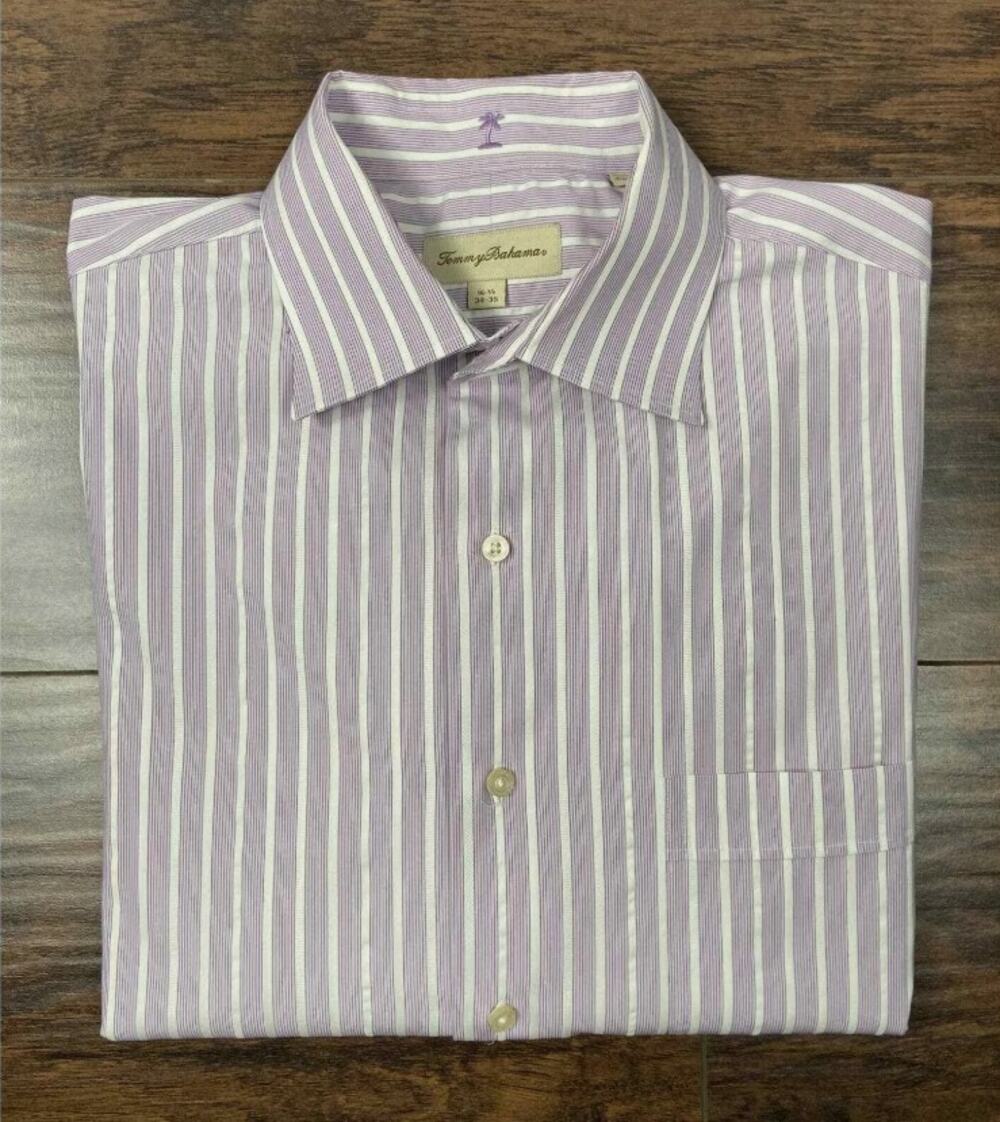 Tommy Bahama Stripe Shirt Button-Up Cotton Men's 16.5 34/35